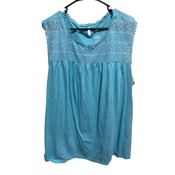 St. John's Bay Womens Teal Blue Cotton Sleeveless Tank Top Shirt Plus Sz 4X - Picture 1 of 7
